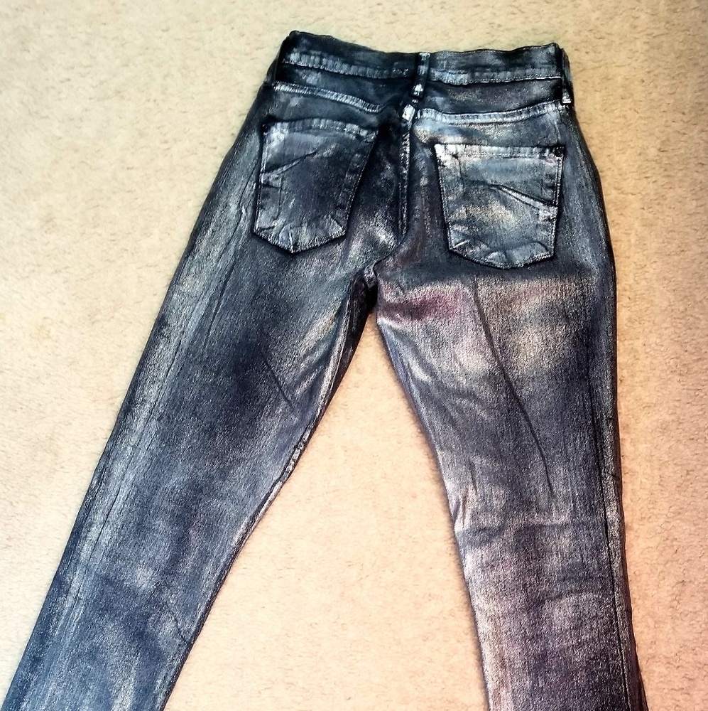 Silver on black stretch skinny jeans